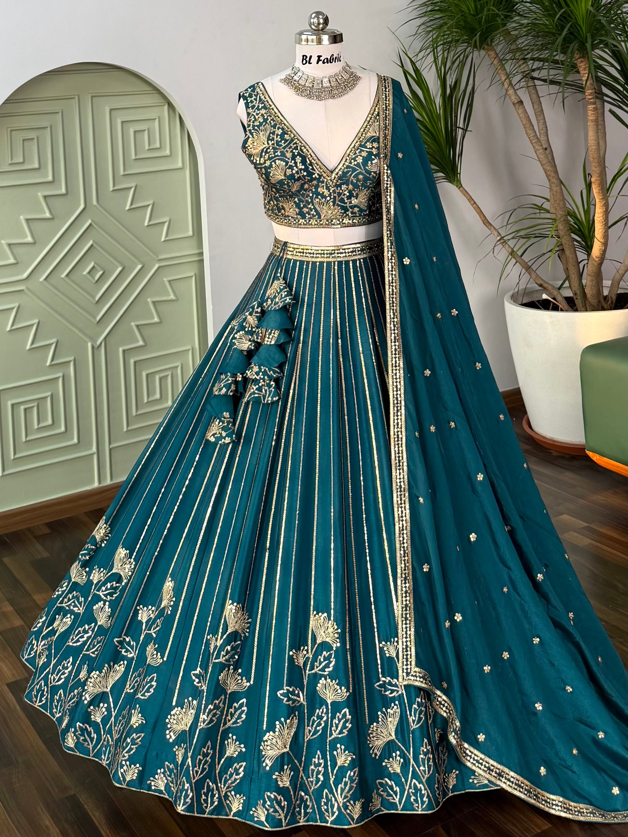Teal Green color Sequence Embroidery work Designer Lehenga Choli BL165 BL Fabric Teal Green color Sequence Embroidery work Designer Lehenga Choli BL165 BL Fabric