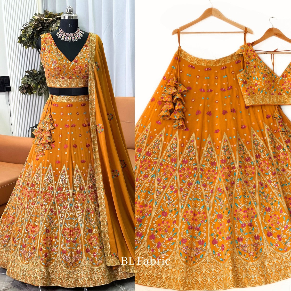 Mustard Block Printed Lehenga