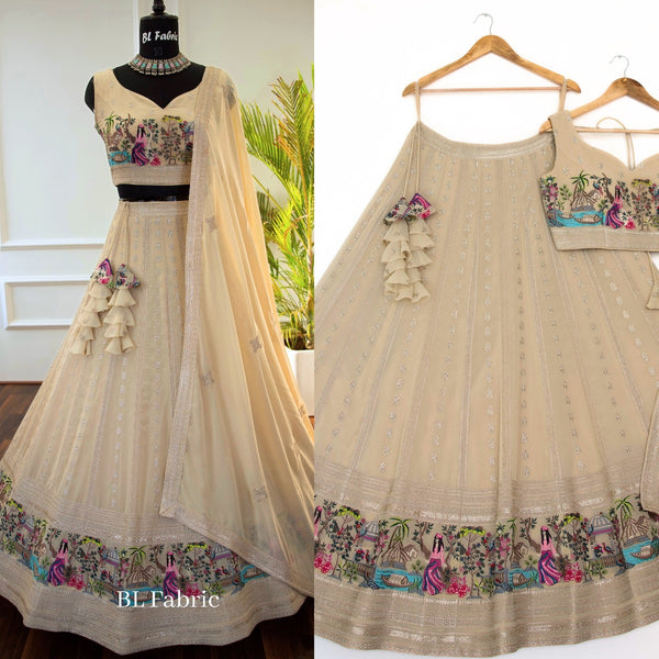 Cream color Thread Embroidery work Designer Lehenga Choli for Any Function BL1382