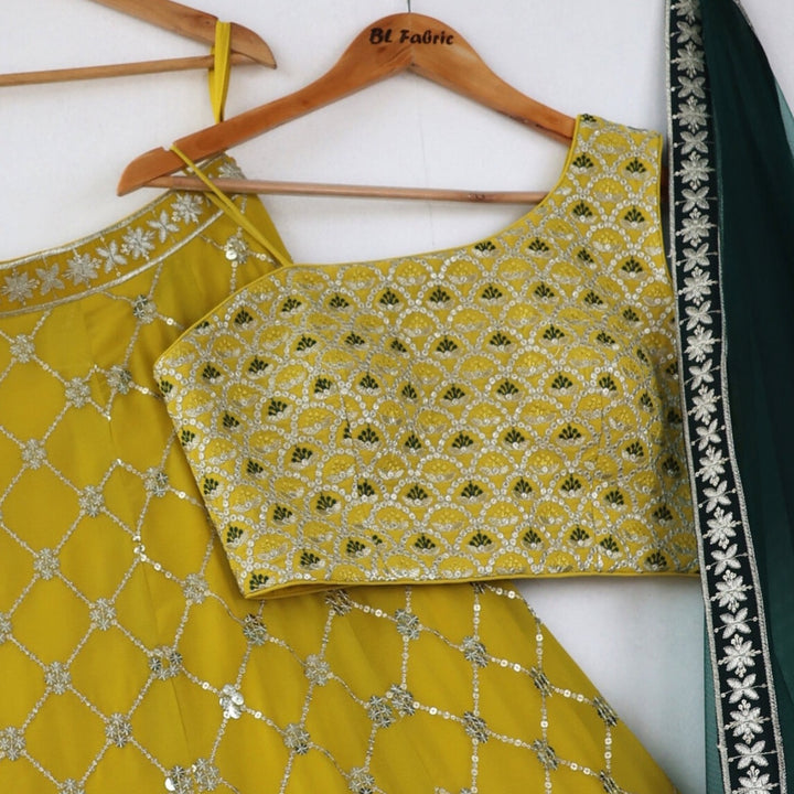 Yellow & Green color Sequence & Thread work Designer Wedding Lehenga Choli For Haldi & Mehendi Function BL1276 2