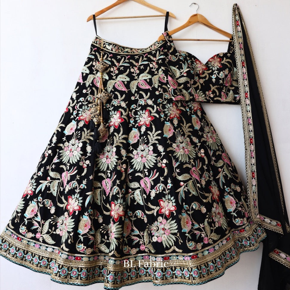 Black color Embroidery Sequence work Designer Lehenga Choli for