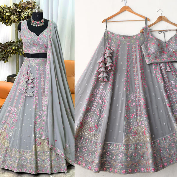 Grey color Sequence Embroidery work Designer Lehenga Choli for Any Function BL1356