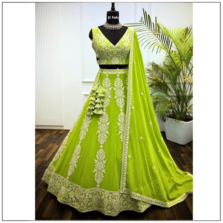 Parrot Green color Sequence Embroidery work Designer Lehenga Choli for Wedding & Haldi Function BL1384 1