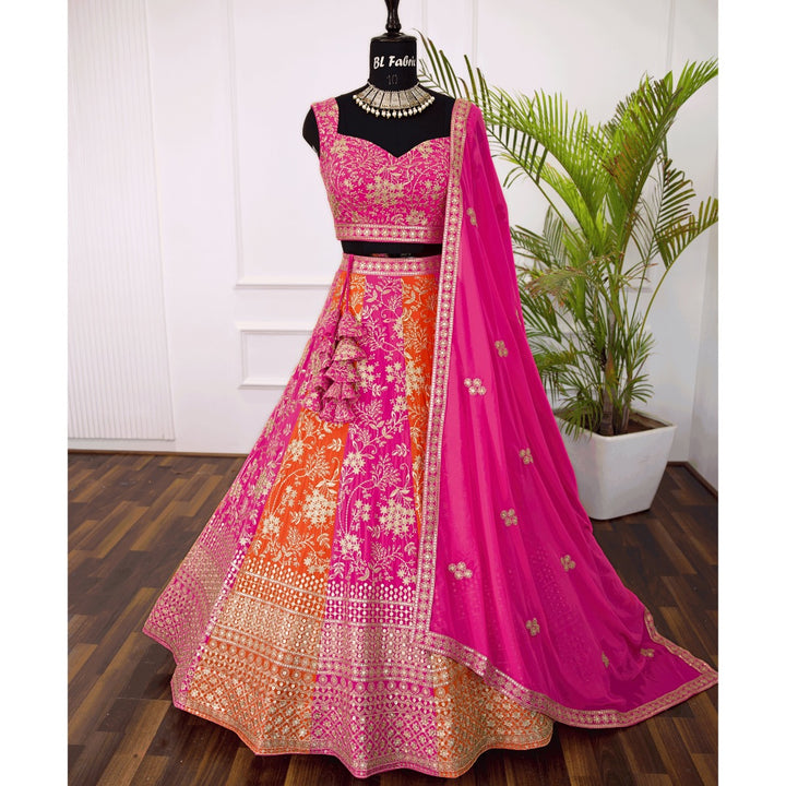 Pink & Orange color Sequence Embroidery work Designer Lehenga Choli for Wedding & Haldi Function BL1386 1
