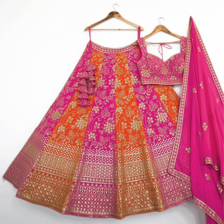 Pink & Orange color Sequence Embroidery work Designer Lehenga Choli for Wedding & Haldi Function BL1386 3