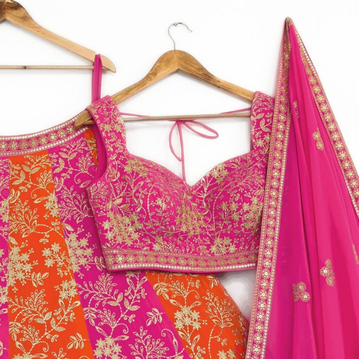 Pink & Orange color Sequence Embroidery work Designer Lehenga Choli for Wedding & Haldi Function BL1386 4