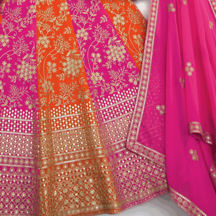 Pink & Orange color Sequence Embroidery work Designer Lehenga Choli for Wedding & Haldi Function BL1386 6