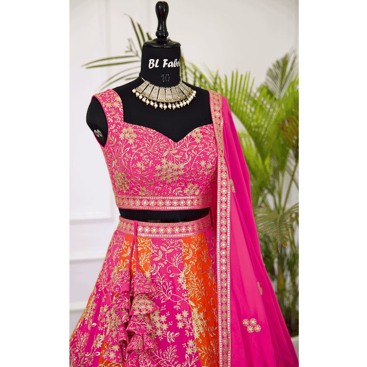 Pink & Orange color Sequence Embroidery work Designer Lehenga Choli for Wedding & Haldi Function BL1386 2