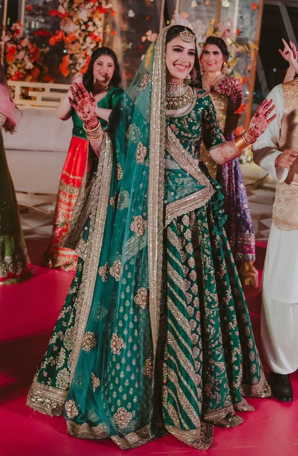 Mid Green color Heavy Bridal Multi Design Lehenga Choli for Wedding Function BL1185
