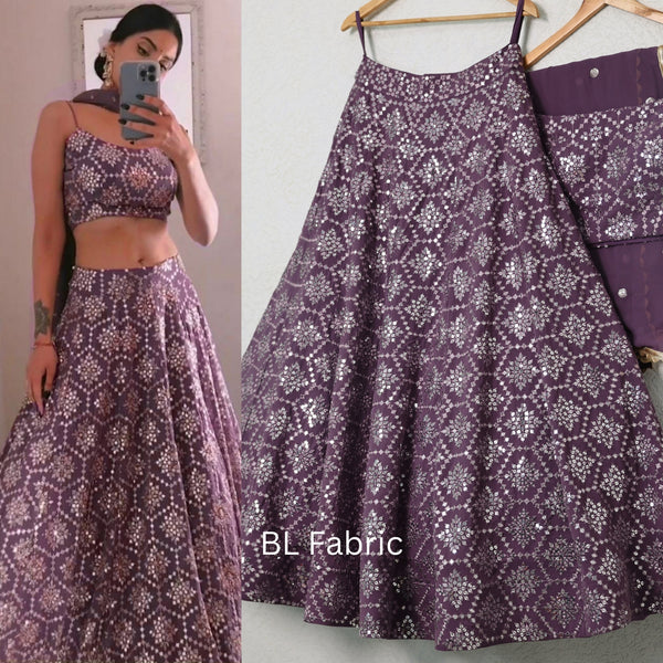 Rosy Purple Faux Georgette Fabric Embroidery & Sequence Designer Lehenga Choli BL1210