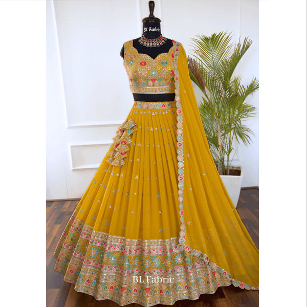 Yellow color Sequence Embroidery work Designer Lehenga Choli for Wedding Function BL1504