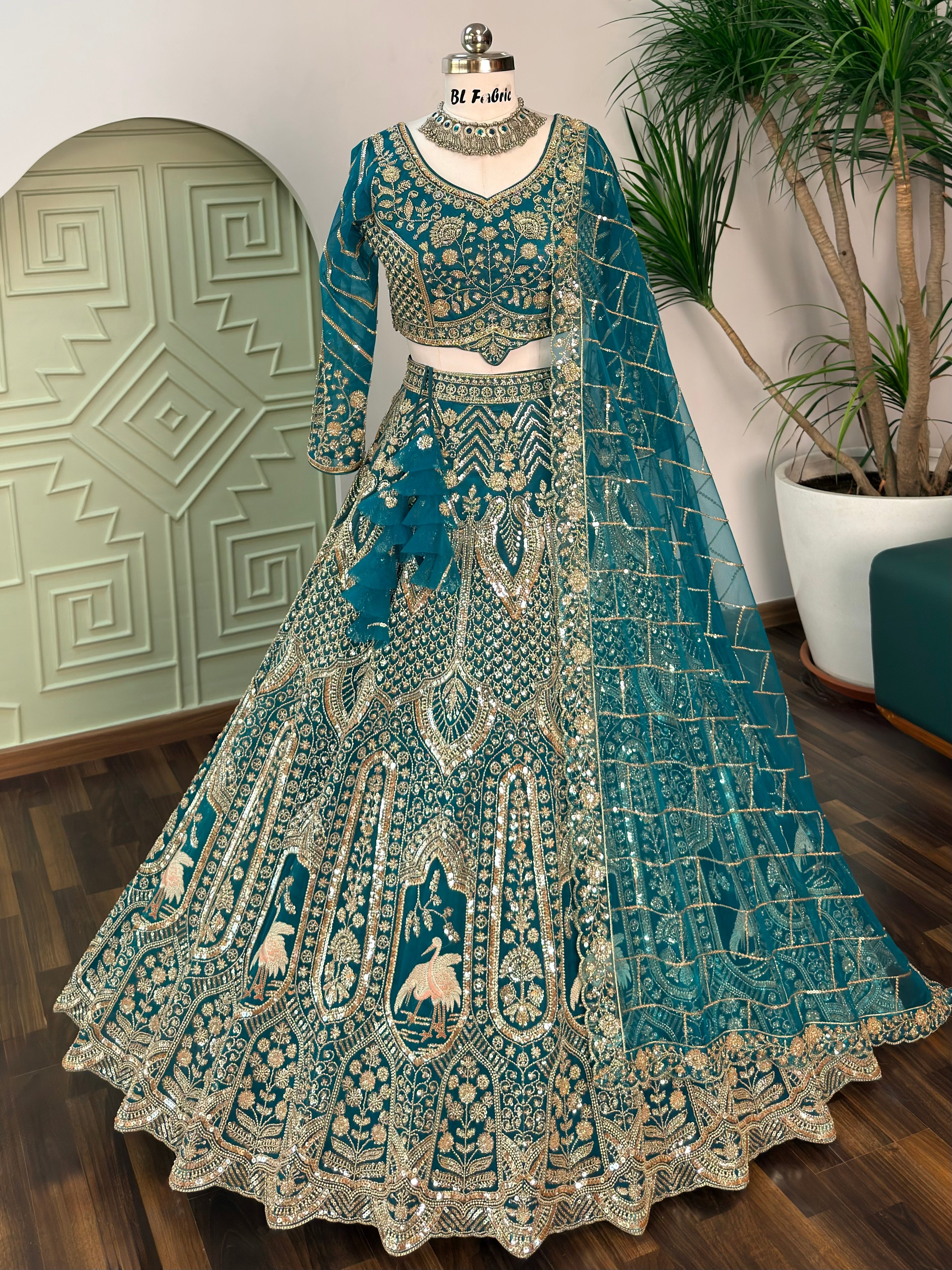 Firozi color Hand Embroidery work Designer Lehenga Choli for Wedding F ...