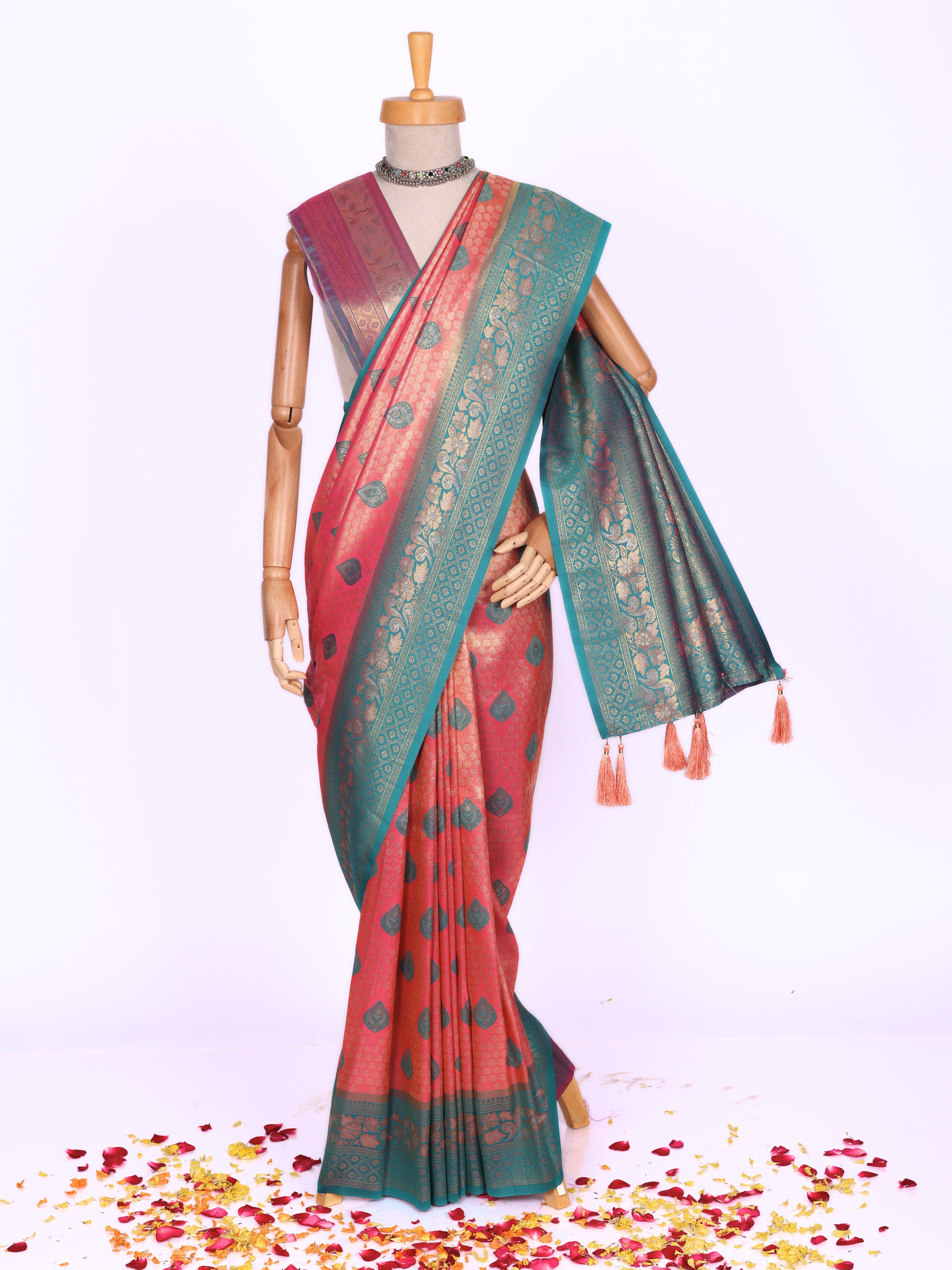 Peach color Kanjivaram work Designer Saree BLS1007_Peach – BL Fabric