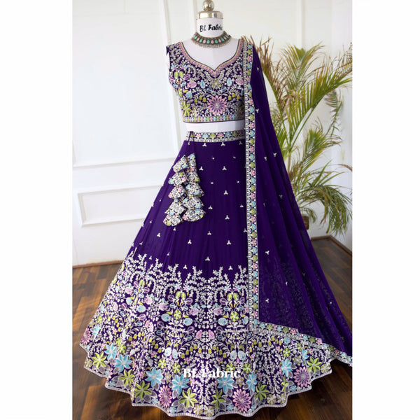 Purple color Zari & Thread Embroidery work Designer Lehenga Choli for Wedding Function BL1519