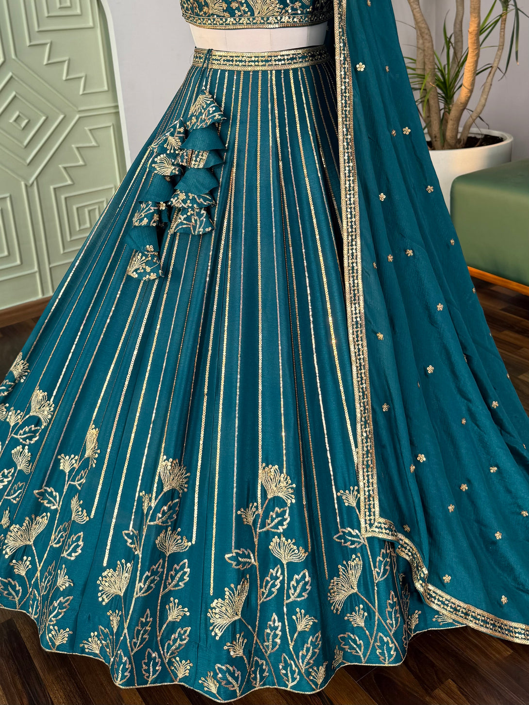 Teal Green color Sequence Embroidery work Designer Lehenga Choli BL165 – BL  Fabric