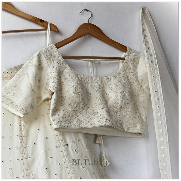 White color Embroidery & Mirror work Designer Lehenga Choli for Wedding Function BL1238 1