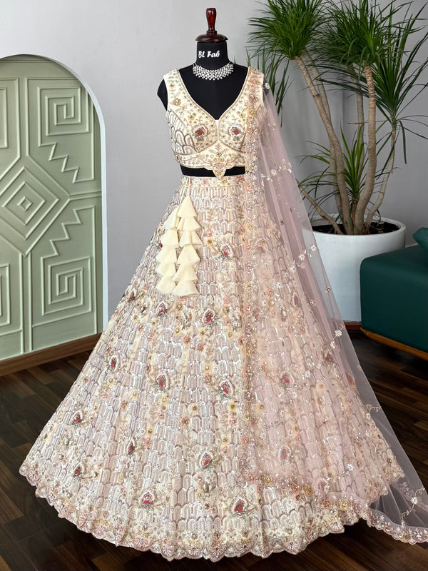 Off white color Hand Embroidery work Designer Lehenga Choli for Wedding Function BL1628