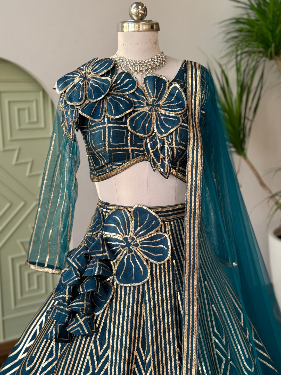 Firozi color Designer Sequence Embroidery work Lehenga choli BL1643 ...