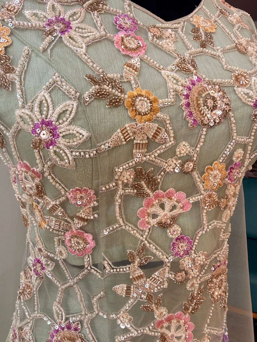 Pastel Pistachio Green color Bids Sequence Embroidery work Sharara set ...