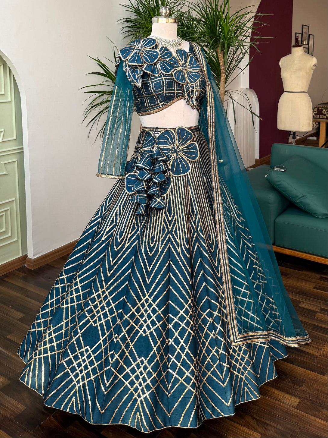 Firozi color Designer Sequence Embroidery work Lehenga choli BL1643 ...