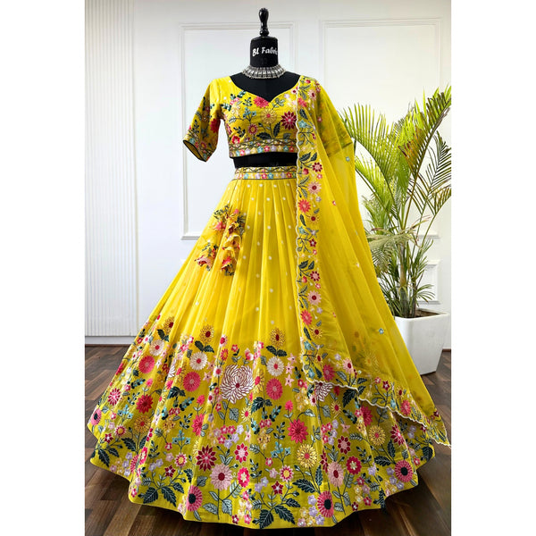 Yellow color Sequence Embroidery work Designer Lehenga Choli for Wedding Function BL1394