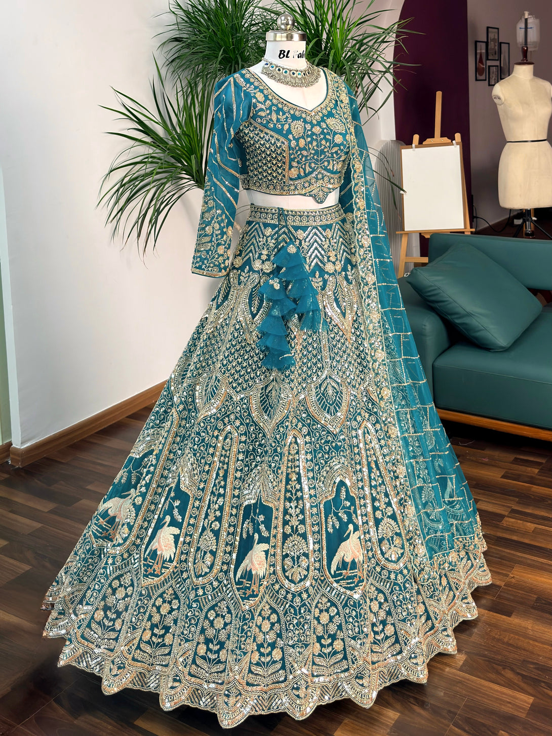 Firozi color Hand Embroidery work Designer Lehenga Choli for Wedding F ...