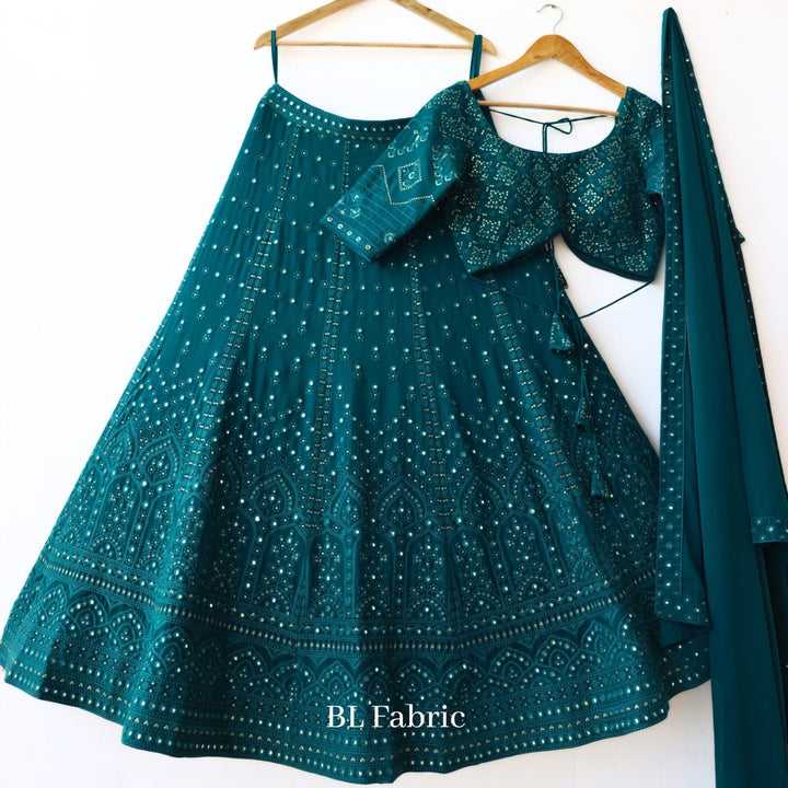 Green color Embroidery & Mirror work Designer Lehenga Choli for Wedding Function BL1238