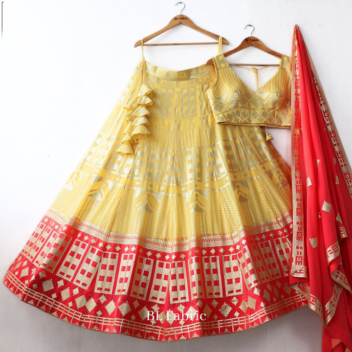Shadding Yellow Pink color Sequence work Designer Faux Georgette Lehenga choli BL1310
