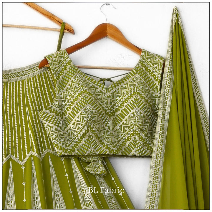 Mehendi Green color Sequence & Thread Embroidery work Designer Wedding Lehenga Choli BL1345 2