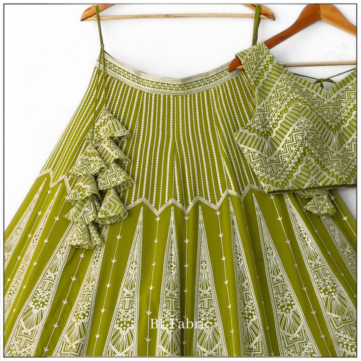 Mehendi Green color Sequence & Thread Embroidery work Designer Wedding Lehenga Choli BL1345 3