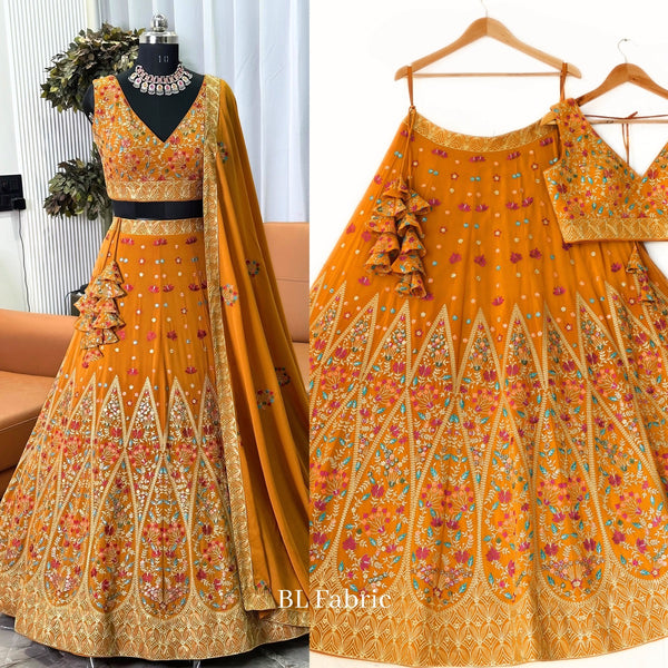 Mustard Yellow color Sequence Embroidery work Designer Lehenga Choli for Any Function BL1350 
