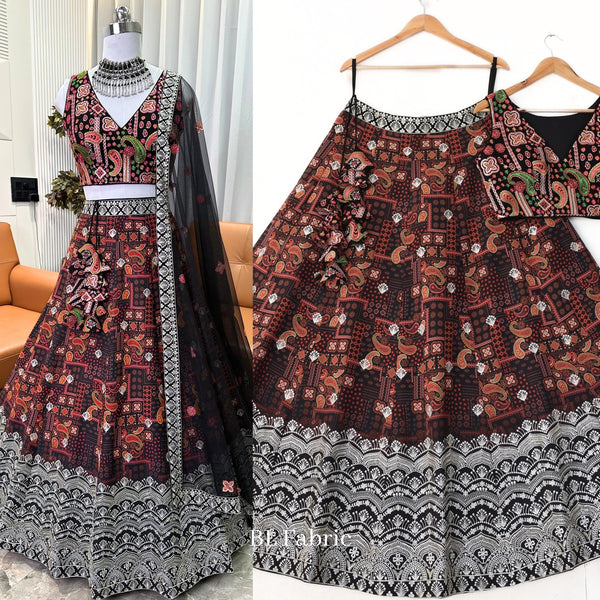 Black color Georgette Printed & Embroidery work Designer Lehenga Choli for Any Function BL1354