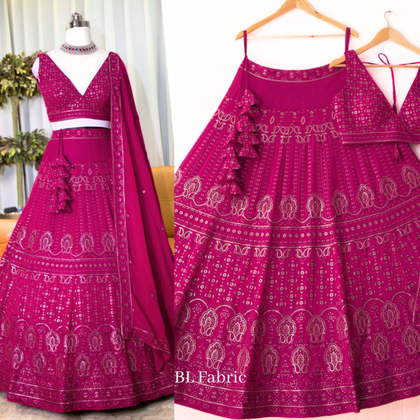 Pink color Sequence & Thread Embroidery work Designer Wedding Lehenga Choli BL1361