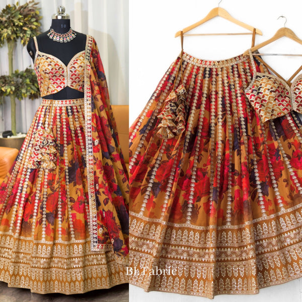 Multi color Organza Printed & Embroidery work Designer Lehenga Choli for Any Function BL1363