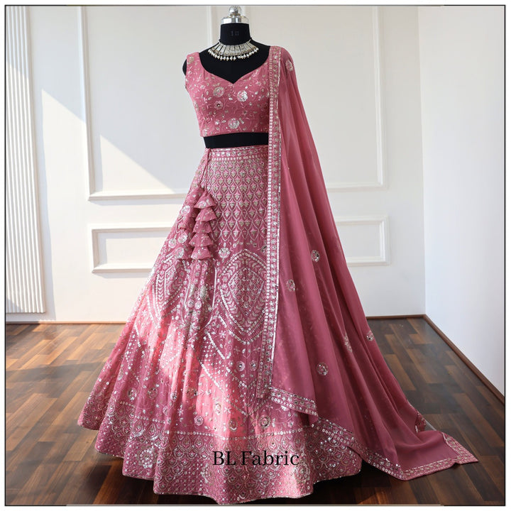 Rosy Peach color Sequence & Thread Embroidery work Designer Lehenga Choli for Any Function BL1368 11