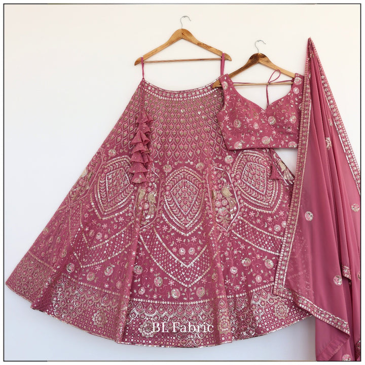 Rosy Peach color Sequence & Thread Embroidery work Designer Lehenga Choli for Any Function BL1368 1