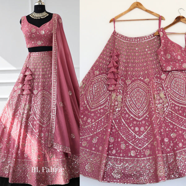 Rosy Peach color Sequence & Thread Embroidery work Designer Lehenga Choli for Any Function BL1368 9