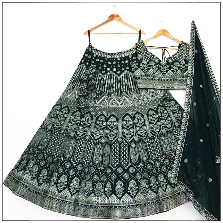 Green color Mirror Embroidery & Sequence work Lehenga Choli for Wedding Function BL1371 5