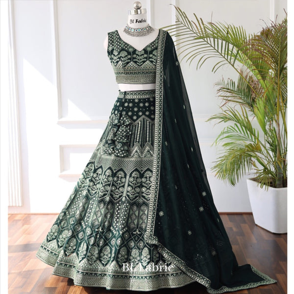 Green color Mirror Embroidery & Sequence work Lehenga Choli for Wedding Function BL1371