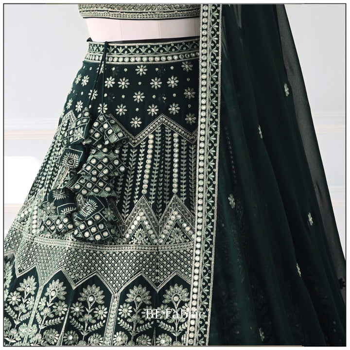 Green color Mirror Embroidery & Sequence work Lehenga Choli for Wedding Function BL1371 3