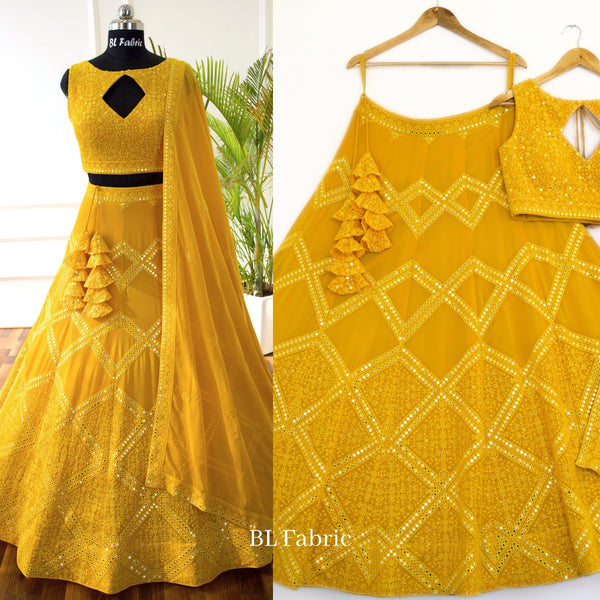 Yellow color Sequence & Embroidery work Designer Lehenga Choli for Haldi Function BL1377