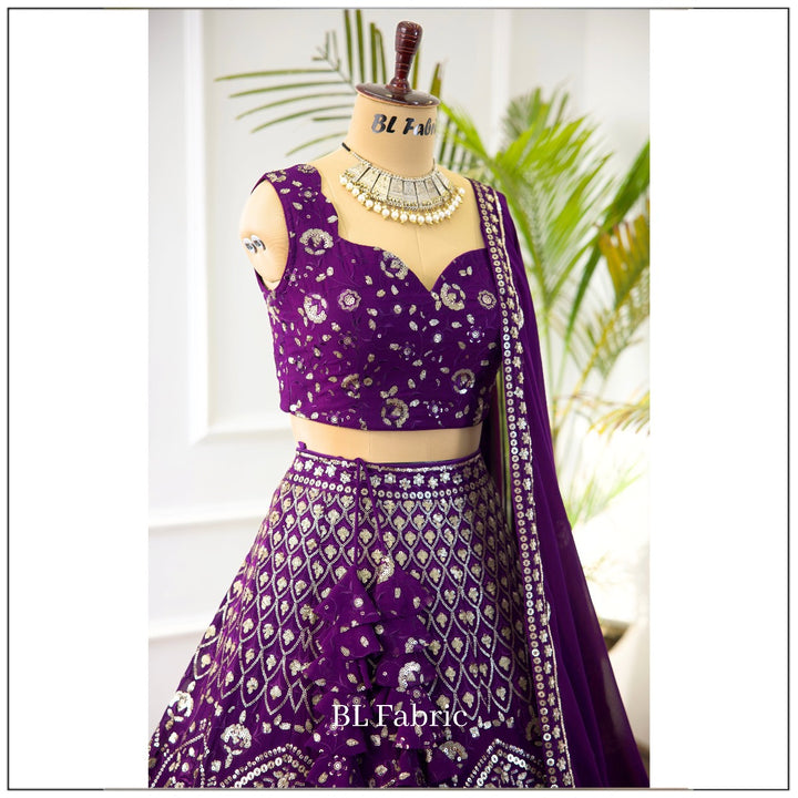 Purple color Sequence Thread work Designer Wedding Lehenga Choli For Wedding Function BL1378 2