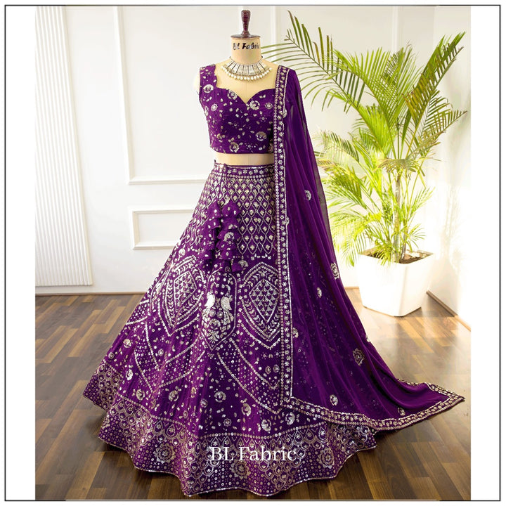 Purple color Sequence Thread work Designer Wedding Lehenga Choli For Wedding Function BL1378 1