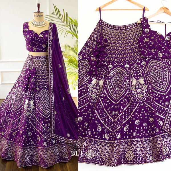 Purple color Sequence Thread work Designer Wedding Lehenga Choli For Wedding Function BL1378