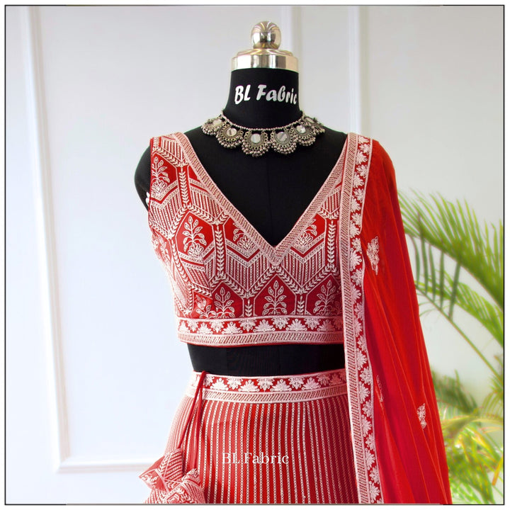 Orange color Thread Embroidery work Designer Lehenga Choli for Any Function BL1379 2