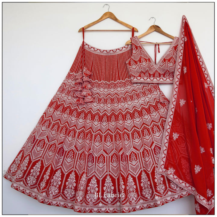 Orange color Thread Embroidery work Designer Lehenga Choli for Any Function BL1379 4