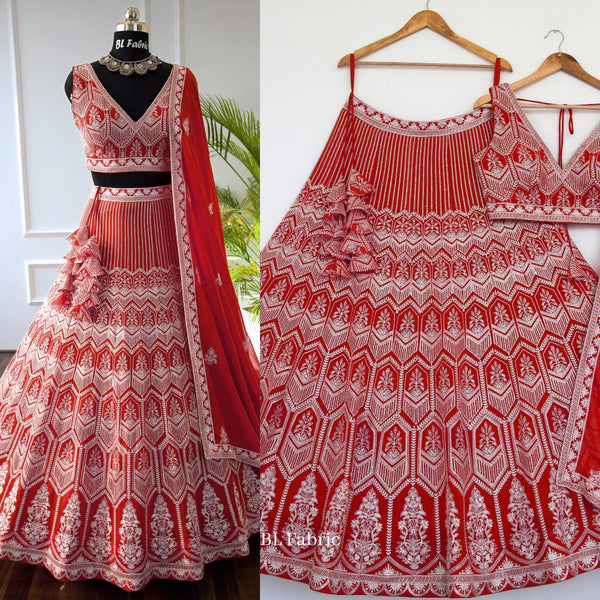 Orange color Thread Embroidery work Designer Lehenga Choli for Any Function BL1379