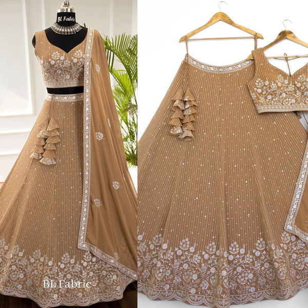 Light Brown color Thread Embroidery work Designer Lehenga Choli for Any Function BL1380