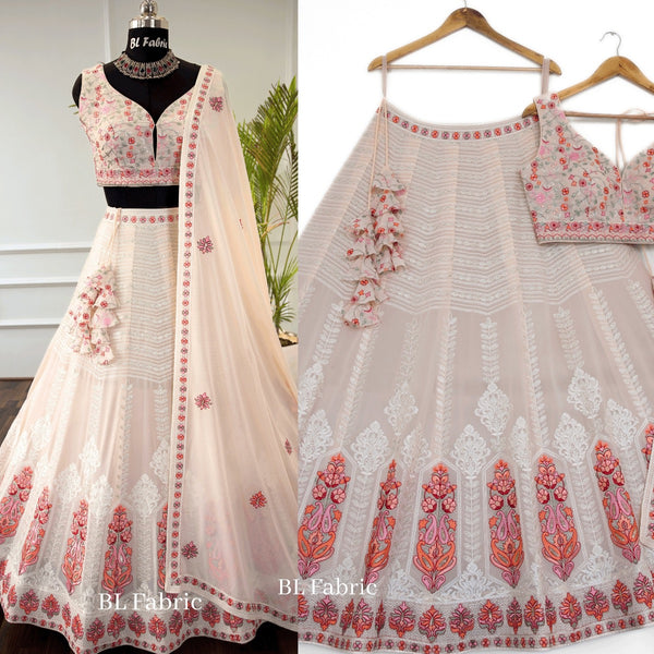 Cream color Thread Embroidery work Designer Lehenga Choli for Any Function BL1381