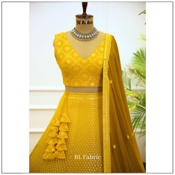 Shadding Yellow color Mirror & Sequence Embroidery work Designer Lehenga Choli for Wedding & Haldi Function BL1383 2